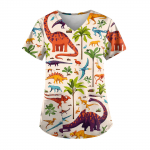 Suures suuruses dinosaurustr&uuml;kiga t&ouml;&ouml;vormi topid naistele V-kaelusega l&uuml;hikeste varrukatega T-s&auml;rgid taskutega t&ouml;&ouml;riiete s&auml;rk M sinine