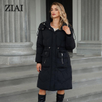 Astrid Winter Women Parka kapuutsiga suured taskud paksud soojad moodsad &uuml;ler&otilde;ivad pikk sulejope Tepitud mantel Naisteriided ZR-30193 L must