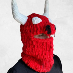 Uus k&auml;sitsi kootud hulknurkne monstervillane m&uuml;ts, naljaka peoh&otilde;nguline soe m&uuml;ts adult 57-59cm red