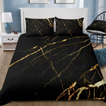 3tk marmorist voodipesu Luksuslik kuldne must marmorprint k&uuml;lalistetoa tekikott 1tk* tekikott + 2tk padjap&uuml;&uuml;r 135X200cm 2PCS
