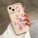 iPhone 16 15 14 13 12 11 Pro Max XS Max XR X SE 8 7 koralliroosa liblikamustriga pehme silikoonist objektiiviga kaitstud telefoni&uuml;mbris iPhone 13 Pro punane