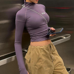 Naiste t&otilde;mblukuga pikkade varrukatega T-s&auml;rk T&auml;navar&otilde;ivad Harajuku vabaaja Seksikas Grunge Y2k Crop Top Pullover Skinny Slim Fit Basic naiste topid L must