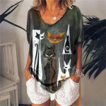 Cartoon Anime Cat naiste T-s&auml;rgid mood top tee 3D T-s&auml;rk Harajuku vabaaja l&uuml;hikeste varrukatega V-kaelusega &uuml;lisuured naister&otilde;ivad S
