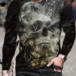Mood Skull Print Meester&otilde;ivad Vabaaja T-s&auml;rk Meeste Vintage Print Skull Graphic T-s&auml;rgid T&auml;nava lahtised pikkade varrukatega T-s&auml;rk Topid S