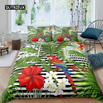 Papar&uuml;&uuml;ga tekikott ja padjap&uuml;&uuml;rid Must-valge triibuline voodipesukomplekt Roheliste taimede ja peopesalehtedega tekikate Lind Loom Pol&uuml;ester tekikate EU single(135x200cm)