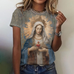 Vintage naiste T-s&auml;rgid Krutsifiksi mustriga tr&uuml;kised T-s&auml;rgid Jeesus Retro Topid vabaaja O-kaelusega l&uuml;hikeste varrukatega Pullover Suvine lahtine T-s&auml;rk M