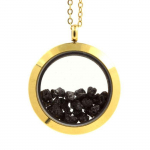 Pierres et Min&eacute;raux. Collier Diamant noir brut. Mod&egrave;le M&eacute;daillon 30 mm. Couleur Or.