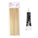 25 b&acirc;tonnets pour Barbe &agrave; papa + Stylo de gla&ccedil;age noir