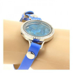 Pierres et Min&eacute;raux. Bracelet Apatite bleu neon brut. Mod&egrave;le montre 30 mm.