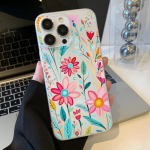 Mobiiltelefoni&uuml;mbrised iPhone 11 13 15 Pro Max 12 14 Pro Max &uuml;mbrisele iPhone 16 15 Plus 13 Pro 12 j&auml;&auml;tunud tekstuuriga maalitud koomiksililled iPhone 11 valge