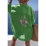 Evil Eye vabaaja s&auml;rk naiste mood rannastiilis lahtiste n&ouml;&ouml;pidega p&auml;ikesekaitsekreem puuvillane linane s&auml;rkkleit suvine vabaaja naiste topp 4XL roheline