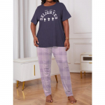 Naiste pidžaamad kevadsuvi tr&uuml;kitud l&uuml;hikeste varrukatega ruuduline k&auml;rbitud p&uuml;ksid pidžaamad, kaks komplekti 1XL