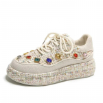 V&auml;rvilised K&auml;sitsi Valmistatud Teemantidega Inkrusteeritud Naiste Vabaajajalatsid Uus Mood Mitmek&uuml;lgsed Rhinestone Paksude Taldadega Spordijalatsid Banketiks Vabaajajalatsid 35