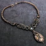 Copper Pink Opal Handmade Copper Wire Wrap Jewelry Necklace 18 g4a98