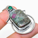Ruby in Fuchsite, Diopside Ethnic 925 Sterling Silver Jewelry Pendant 2.25 k3l77
