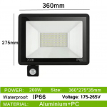 LED PIR Liikumisandur IP66 Veekindel AC175V-265V LED Prožektorid 200W 150W 100W LED Rippuv V&auml;lis V&auml;lis Seinalamp Prožektor 200W soe valge v&auml;rv