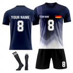 Isikup&auml;rastatud s&auml;rkide komplekt Meeste t&uuml;drukute nimenumbriga Kohandatud jalgpalli kampsunid poistele Treeningkost&uuml;&uuml;m XXXL tumesinine