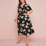 Suures suuruses suvine &uuml;hev&auml;rviline lilleline kleit Suvine l&uuml;hikeste varrukatega &otilde;huke s&auml;rk, suur &auml;&auml;r Moodne avar rannapidu Elegantsed kleidid &Ouml;ised L-3XL L