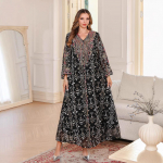 Uus 2025 tikitud abaya: Pikk keskaegne moslemi naiste kleit XXL must