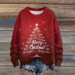 Naiste moekas vabaaja pikkade varrukatega kaunis j&otilde;ulupuu tr&uuml;kiga &uuml;mara kaelusega l&otilde;ngkudum XL punane