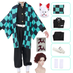 Anime Demon Slayer Kamado Tanjirou Cosplay Kost&uuml;&uuml;m Kimetsu No Yaiba Multikakost&uuml;&uuml;m R&otilde;ivad Parukad Halloweeni jaoks Lastele T&auml;iskasvanutele CosParty as the picture-M&Cos blue