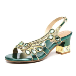 Suvised naiste kingad Kalasuuga Teemant Elegantne Paks K&otilde;rge Kontsaga Sandaalid Keskmise Kontsaga Mood Vabaaeg Kivist Peosandaalid 38(Foot 24cm) roheline