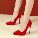 Aphixta 12cm Super K&otilde;rged Stilettokannaga Kingad Naistele Kontorisse Sametine Terav Nina &Otilde;huke Konts Peokleidid Naisele Suur Suurus 44 45 6 punane