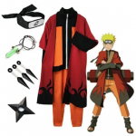 Uzumaki Akatsuki Cosplay Poisid T&uuml;drukud Uzumaki Jakk P&uuml;ksid Peapael Parukas rekvisiidid Lastevorm Kunai Halloweeni kost&uuml;&uuml;m 140 oranžipunane