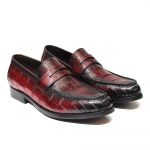 Meeste naturaalsest nahast penny-loafersid k&auml;sitsi valmistatud alligaatorimustriga slip-on kingad pulmapeoks, kontorisse, vaba aja veetmiseks 39 punane