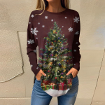 Naiste T-s&auml;rgid Vabaaja &Uuml;mara kaelusega Pikkade varrukatega S&auml;rgid J&otilde;ulud Prindiga Top Pullover XL veini