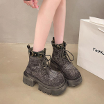 2024 Uued Naiste Paksutallalised K&otilde;rgendatud T&ouml;&ouml;riietuse L&uuml;hikesed Mootorrattasaapad Retro Denim Paeltega L&auml;&auml;ne Kauboisaapad Naistele 40 must