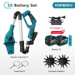 YOFIDRA 1200W Elektriline samblaeemaldaja Elektriline aiakultivaator Aiaharimisriist Muruniiduki t&ouml;&ouml;riist Makita 21V aku tihvti jaoks 2pcs 4.5Ah Battery