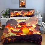 10 suuruses Pokmon Charizardi mustriga voodipesukomplekt, 3-osaline voodipesukomplekt, kuningasuuruses padjap&uuml;&uuml;r, t&auml;iskasvanutele m&otilde;eldud voodikate, magamistoa voodikomplekt kingituseks AU Single(140*210cm)3pcs