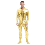 Meeste metallik Zentai kombinesoon t&auml;ispikk tihe k&otilde;rge kaelusega pikkade varrukatega klubi esinemiskost&uuml;&uuml;m XL kuld
