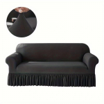 1 tk K&otilde;rge elastsusega diivanikate elutuppa, Spandex nurga diivanikatted seelikuga, Tolmukindel, Libisemisvastane, Kate koduks, Kuum 1Seater 90-140cm tumehall v&auml;rv