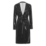 Moodne trenc coat naistele S-3XL: Stiilne PU-nahk, rev&auml;&auml;ridisain v&ouml;&ouml;ga, minimalistlik pealisr&otilde;ivas vabaajaeluks M must