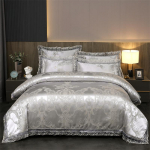 H&otilde;bedane Hall Jacquard Satiinist Voodipesukomplekt Barokkstiilispits&auml;&auml;rega Tekikottikomplekt King Queen Suuruses Kodukaunistuseks 2 Padjap&uuml;&uuml;ri Flat Bed Sheet&1.2m(3pcs)