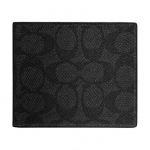 Coach 11 Logotr&uuml;kiga Disain Signature Kaetud L&otilde;uend Rahakott Meeste rahakott Must Hall CY406-QBMI5 Black Gray