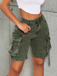 Rose Beauty A Y2K Street K&otilde;rge v&ouml;&ouml;koha klapp Taskuteip Detail T&ouml;&ouml; Cargo Denim Bermuda laia s&auml;&auml;rega teksap&uuml;ksid Suvised Mugavad Trendikad Jortsid L