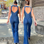 Seljata S&uuml;damekujulise V&auml;ljal&otilde;ikega Kehasse H&otilde;lmav Tunked Naistele Varrukateta Saledad &Uuml;hes T&uuml;kis R&otilde;ivad Retro Denim Tunked XXXXXL sinine