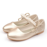 Kevadine Uus T&uuml;drukute Nahast Kingad Laste Lamedad Valged Kingad T&uuml;drukute Lillede P&auml;rlitega T&uuml;drukute Koolipeo Kleit Kingad Paadikingad 26(insole 16.1cm) kuld