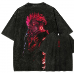 Ryomen Sukuna Neoon T-s&auml;rk Jujutsu Kaisen K&uuml;bergraafiline T-s&auml;rk Vintage Pesuga &Uuml;lem&otilde;&otilde;duline Retro Anime Harajuku Streetwear Meeste R&otilde;ivad M
