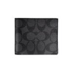 COACH 3-&uuml;hes rahakott 11 Klassikaline presb&uuml;oopiline kaheklapiline l&uuml;hike kaetud l&otilde;uendist rahakott miniatuurne meeste musthall must