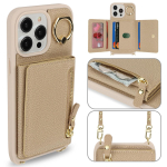 Nahast Ristkorraldaja Rahakott &Uuml;mbris iPhone 15 14 13 12 11 Pro Max XS X XR jaoks Kaitsekate R&otilde;ngashoidja T&otilde;mblukuga Kaardihoidja Kott For iphone 15pro khaki