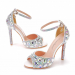 Pumbad Naiste Kontsaga Sandaalid Suvi Kivist Pandlaga Rihm PU 11CM Peenad Kontsad Pruudi Pulmad Elegantsed Naiste Kingad Valge 35