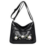 Moodne PU Nahast Luksuslik Mitmetaskuline K&auml;ekott K&otilde;rge Kvaliteediga Naiste Kott Lille tikandiga Disain Daamide Crossbody &Otilde;lakotid 25x12x20cm must