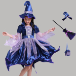 T&uuml;drukute n&otilde;iakost&uuml;&uuml;mi kleidikomplekt sisaldab kleiti, m&uuml;tsi, luuda ja kotti Halloweeni Cosplay riietus laste peole, esinemisele 130 sinine