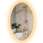 Valgustusega vannitoapeegel 80 x 50 cm, Ovaalne LED-peegel, Uduvastane, 3 valgustooni, H&auml;mardatav, L&auml;bipaistev 50 x 4 x 80 cm