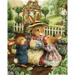 Teemantmaal Happy Rabbits Family Full Drill Mosaiic Rhinestone ristpistes k&auml;sitsi valmistatud tikandid 20X30CM