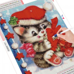 5D-teemantmaali j&otilde;ulupilt kivist teemanttikanditest, soodusm&uuml;&uuml;k kassi mosaiigist ristpistes loomale k&auml;sitsi valmistatud kingitus Full Round (20X30CM)